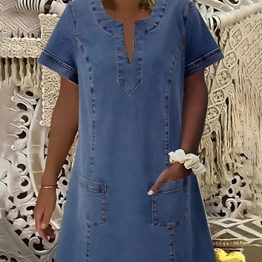 Jada™ | Somrig jeansklänning med V-ringning